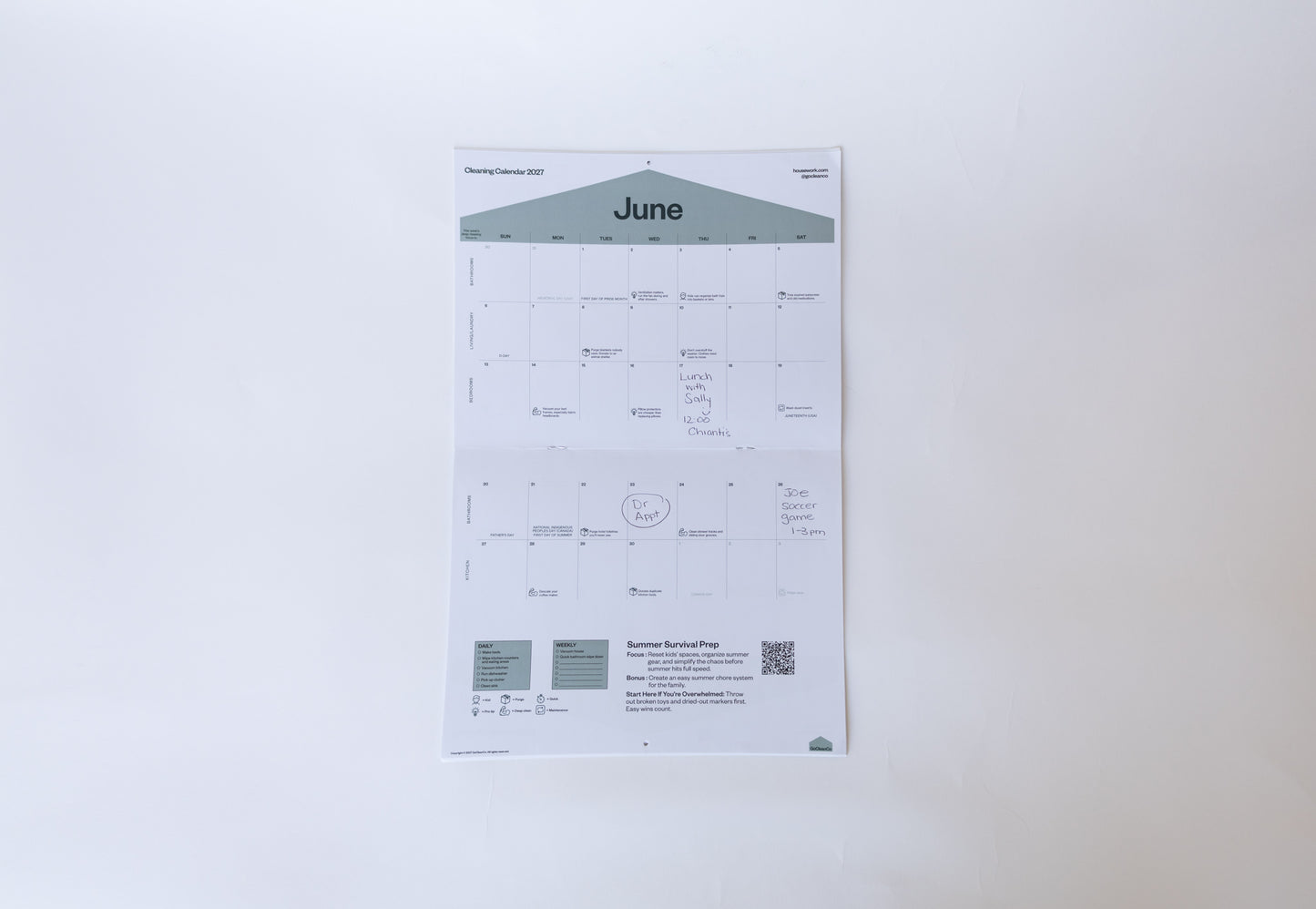 A printed monthly calendar page for June, photographed flat against a plain white background.