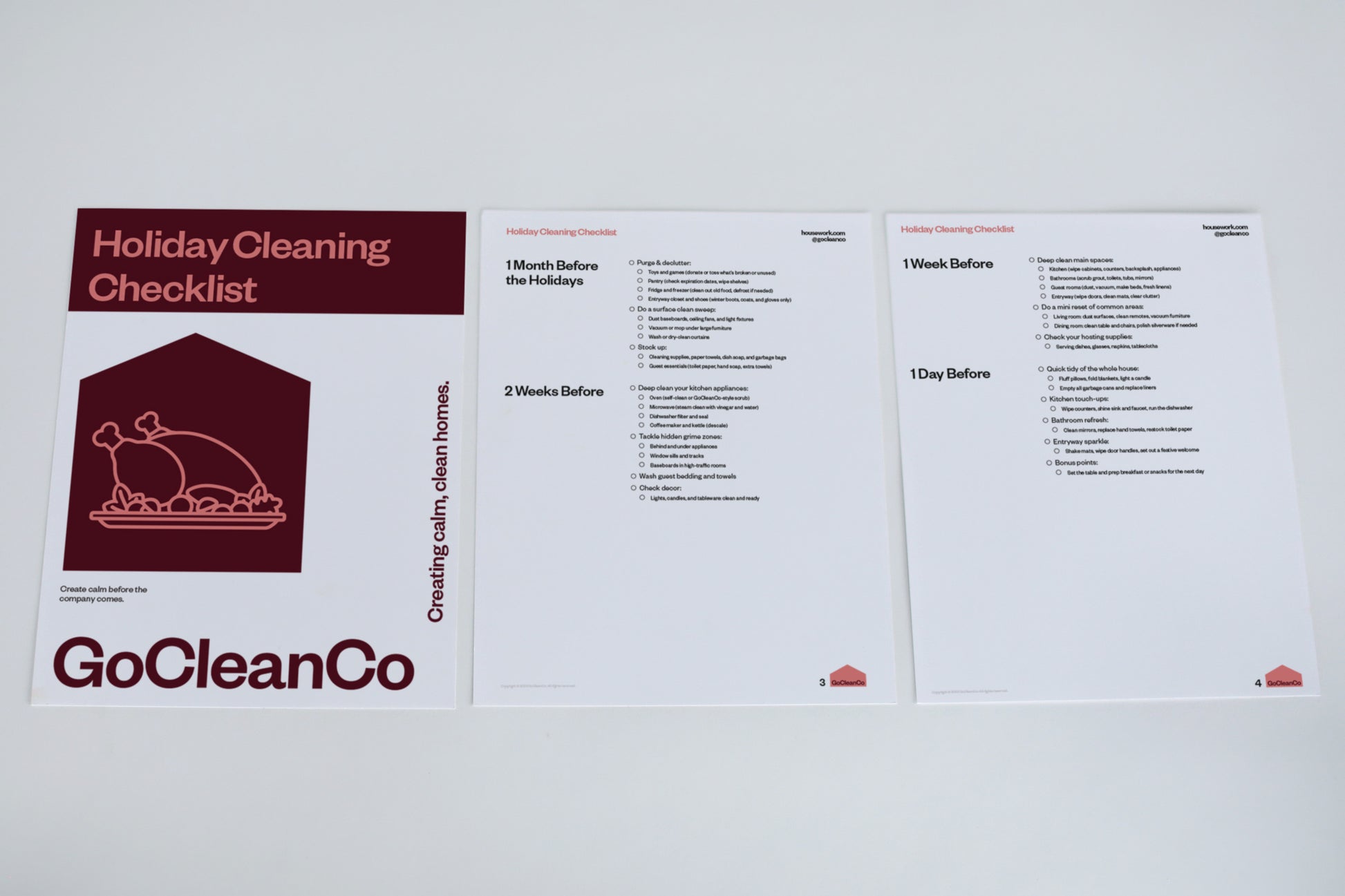 GoCleanCo holiday cleaning checklist on a white background