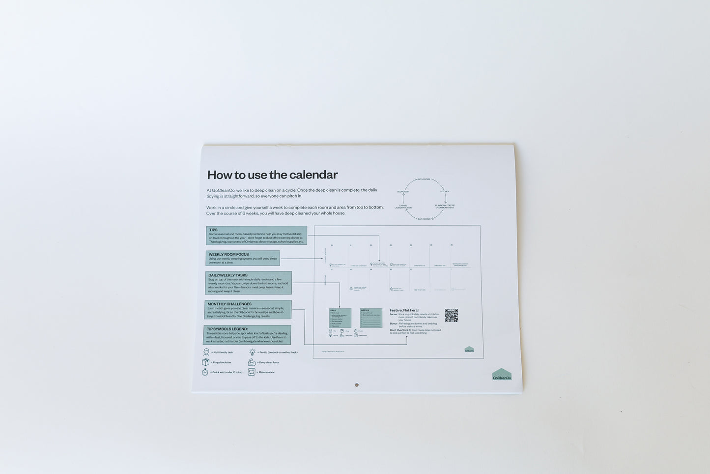 An instruction page titled 'How to use the calendar' with diagrams and text, photographed against a plain white background.