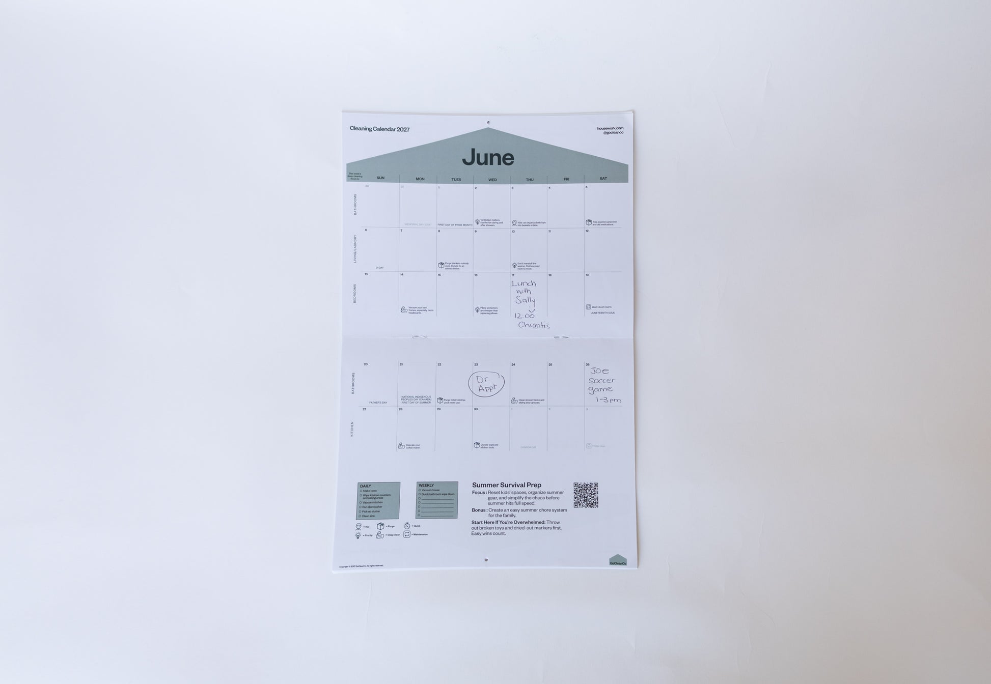 A printed monthly calendar page for June, photographed flat against a plain white background.